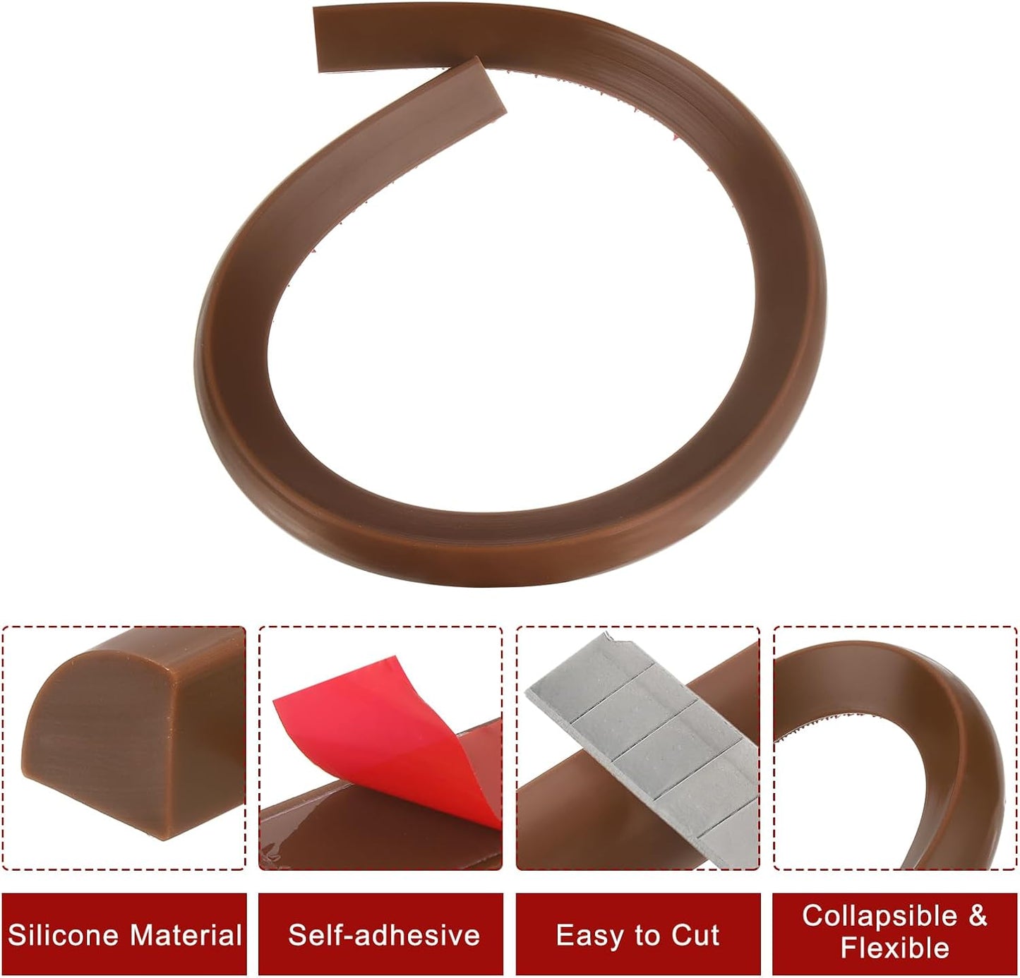 uxcell Flexible Molding Trim, 20 Inch Flexible Quarter Round Molding Silicone Peel and Stick Trim Self Adhesive Shower Water Barrier for Corner Decor Bathroom Kitchen, Brown