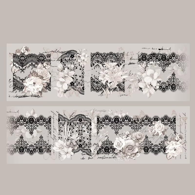 3pcs Vintage Lace Tape Cutout Art Lace Black White Stickers Roll Sticker PET Reusable Exquisite Lace Floral Flowers Pattern Tape for DIY Scrapbook Album Journal Photo Frames Decor