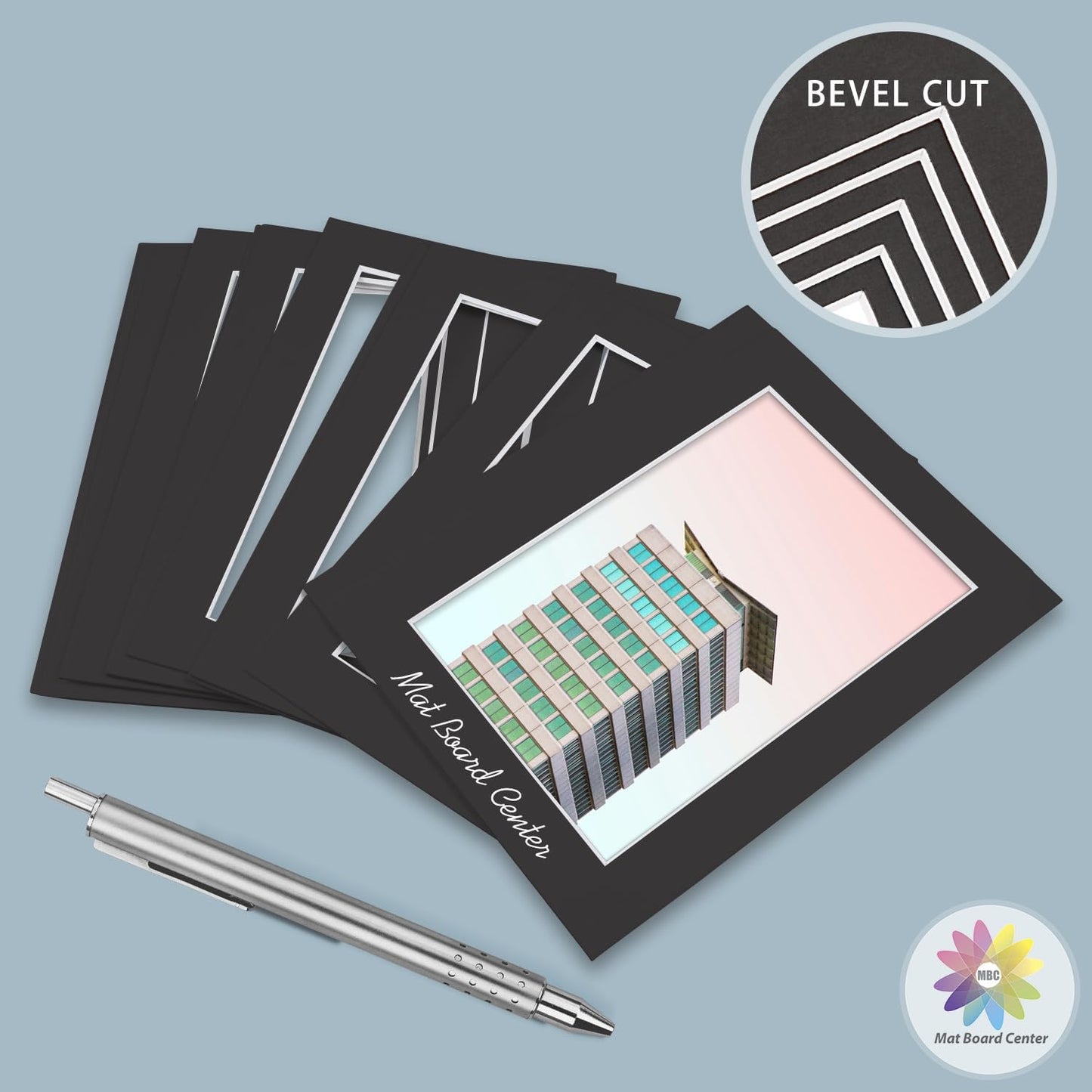 MBC Mat Board Center, 5 Pack 12x16 for 9x12 Black Picture Mats Frame Mattes, Bevel Cut, Acid Free, 4-ply Thickness