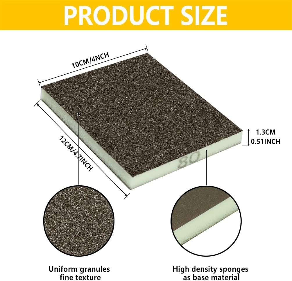 16PCS 320 Grits Sanding Sponge Fine Coarse Sanding Block, Washable and Reusable Wet Dry Sandpaper Sponge， Sander Sponges for Wood Drywall Metal Wood