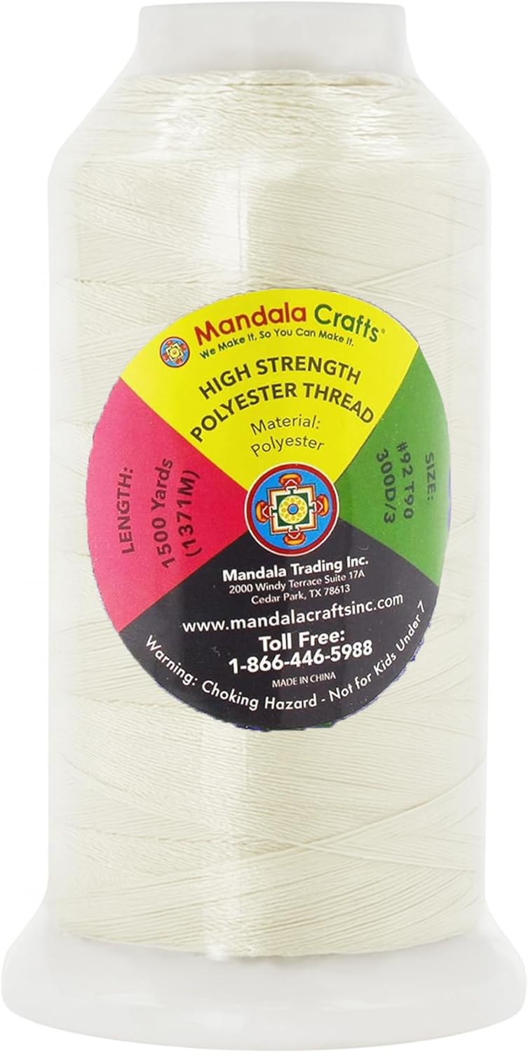 Mandala Crafts Off White Heavy Duty Thread -1500 Yds Tex 90 Thread for Sewing Drapery Jeans Leather Hair Outdoor Marine Upholstery
