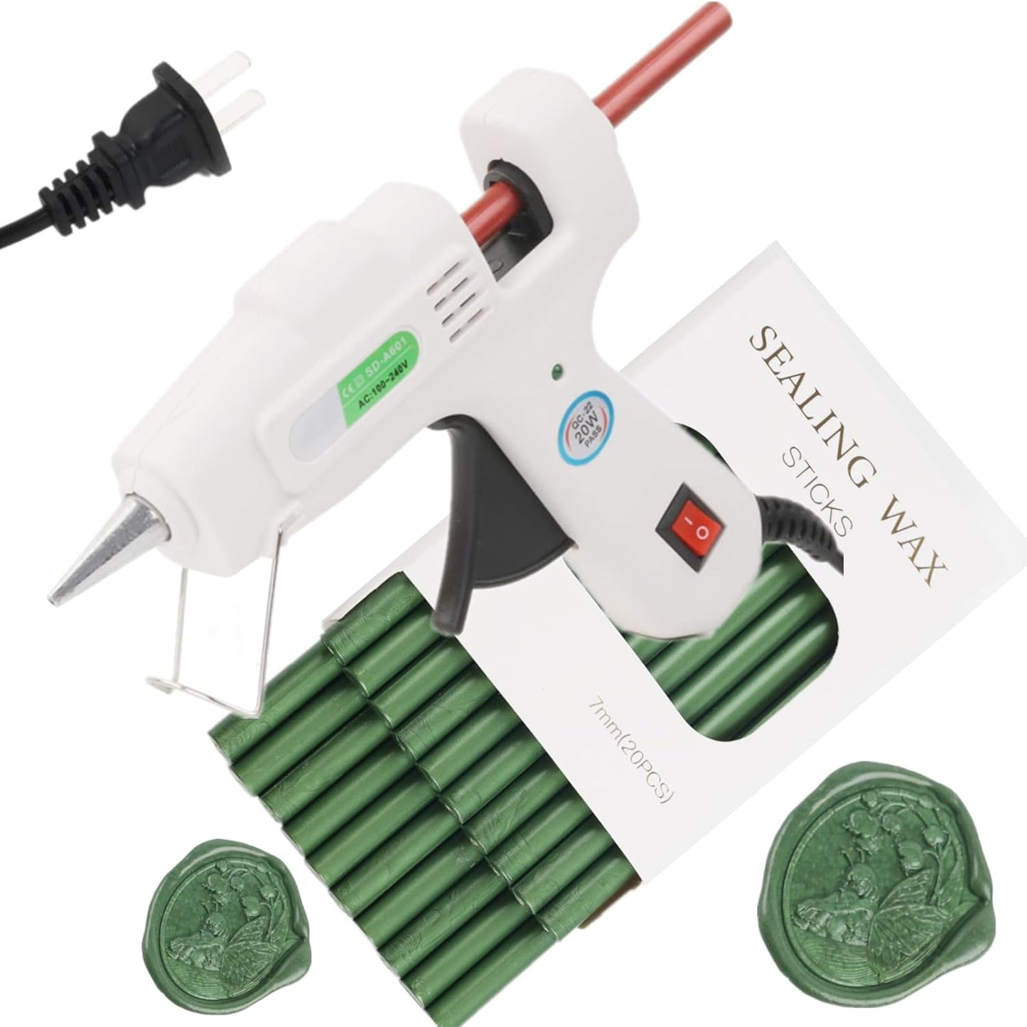 20Pcs Wax Seal Sticks Set with Glue Gun, Great for Wedding Invitations, Envelopes, Gift Wrapping (Pine Green)