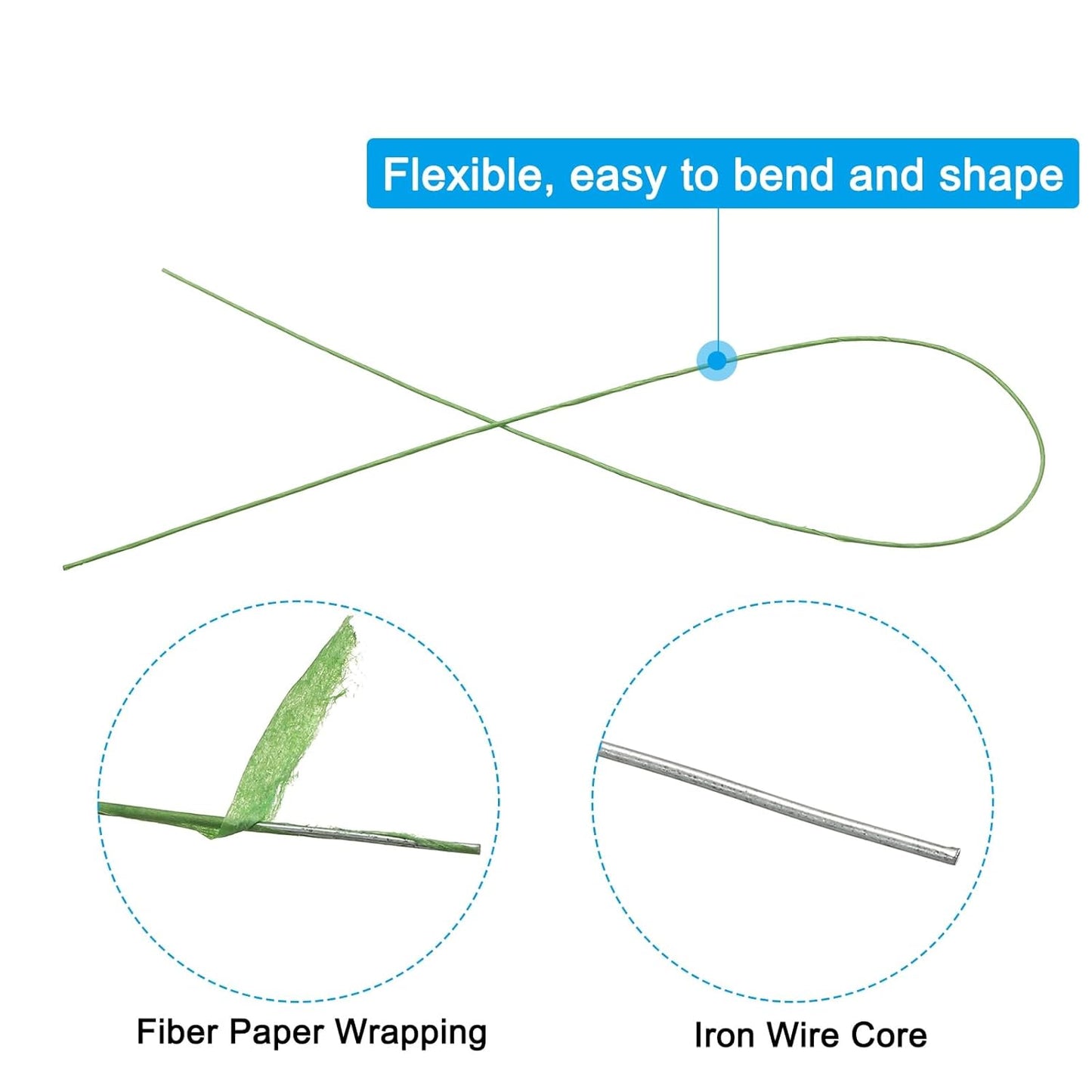 PATIKIL 24 Gauge 16" Floral Stem Wire, 100 Pcs Paper Wrapped Iron Artificial Flower Stem Accessories for DIY Bouquet Stem and Craft Decoration, Light Green