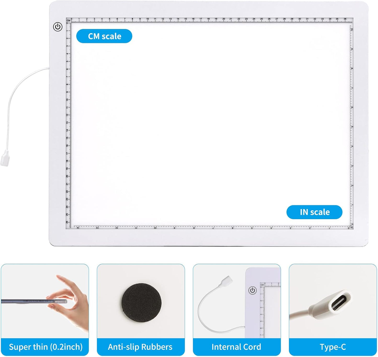 A3 Light Pad with Foldable Stand, UL Certified Adapter, 8000 Lux Super Bright Ultra Thin Pad for Cricut Weeding Vinyl, Artist Drawing Light Box/Board/Table for Tracing, Sketching - White