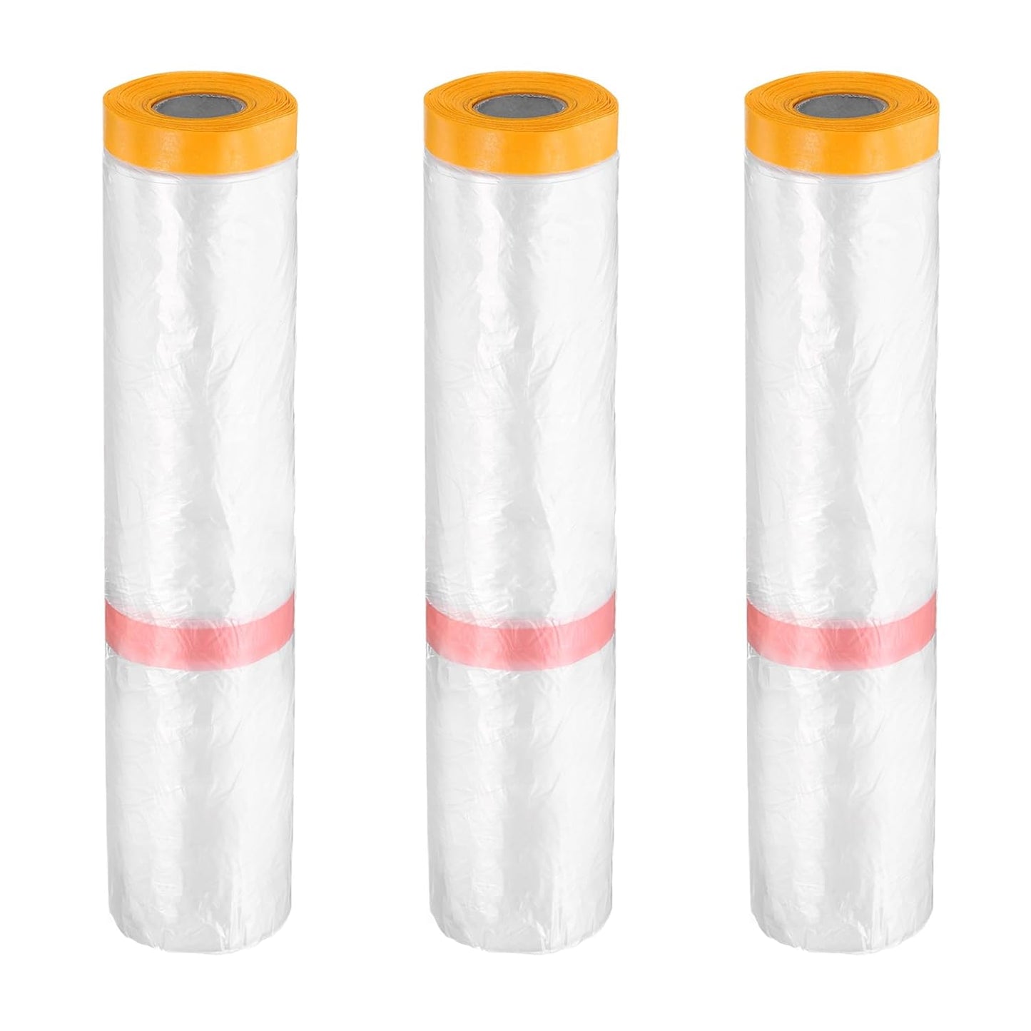HARFINGTON 3 Rolls Pre-Taped Masking Film 177.2" x65.6ft Double Adhesive Tape and Drape Painters Plastic Drop Cloth Film with Tape Plastic Sheeting for Automotive Painting Covering