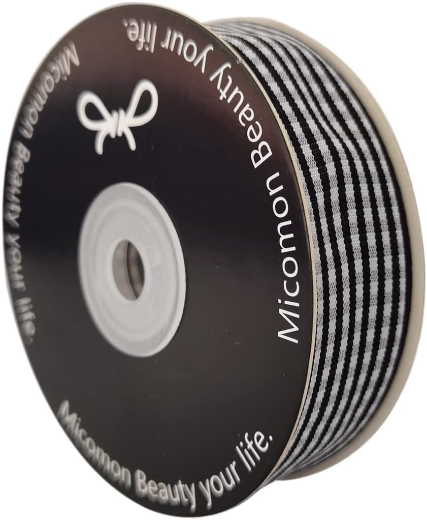 1 Inch Black and White Woven Edge Gingham Ribbon 25 Yards Each Roll 100% Polyester (1", Black)