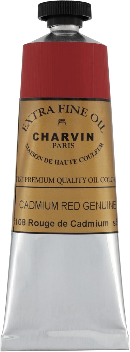 Charvin Extra Fine Oil Paint, Cadmium Red Medium 60 mL - Triple-Milled, Rich Texture, Poppy Oil-Based, Light-Fast, Handmade, Archival Quality