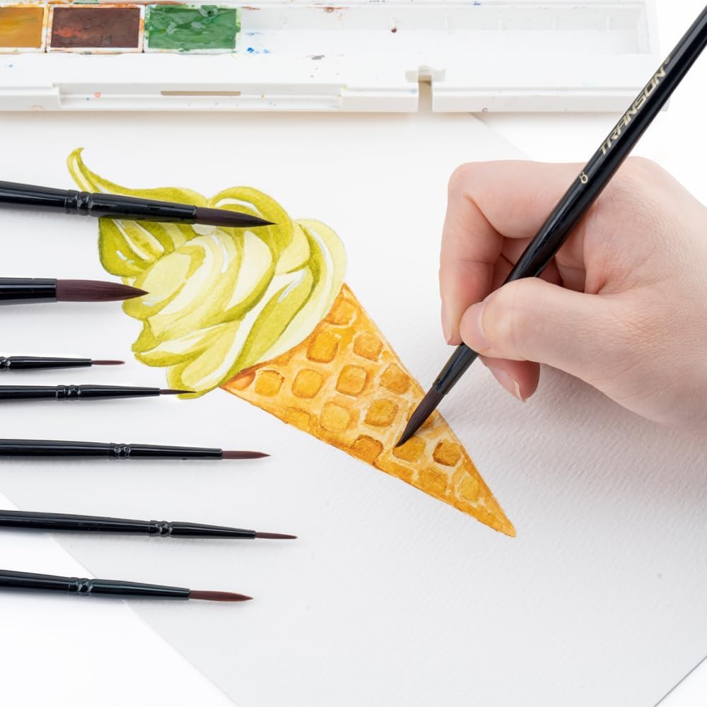 Transon Round Paint Brush Set 9pcs Synthetic Sable Hair for Acrylic Painting Watercolor Painting Gouache Ink Craft and Detail Painting Black Color