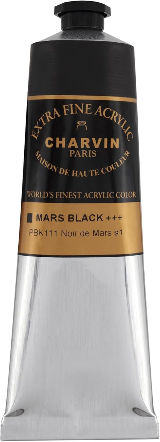 Charvin Extra Fine Professional Artist Acrylic Paint Colors, 150ml Mars Black