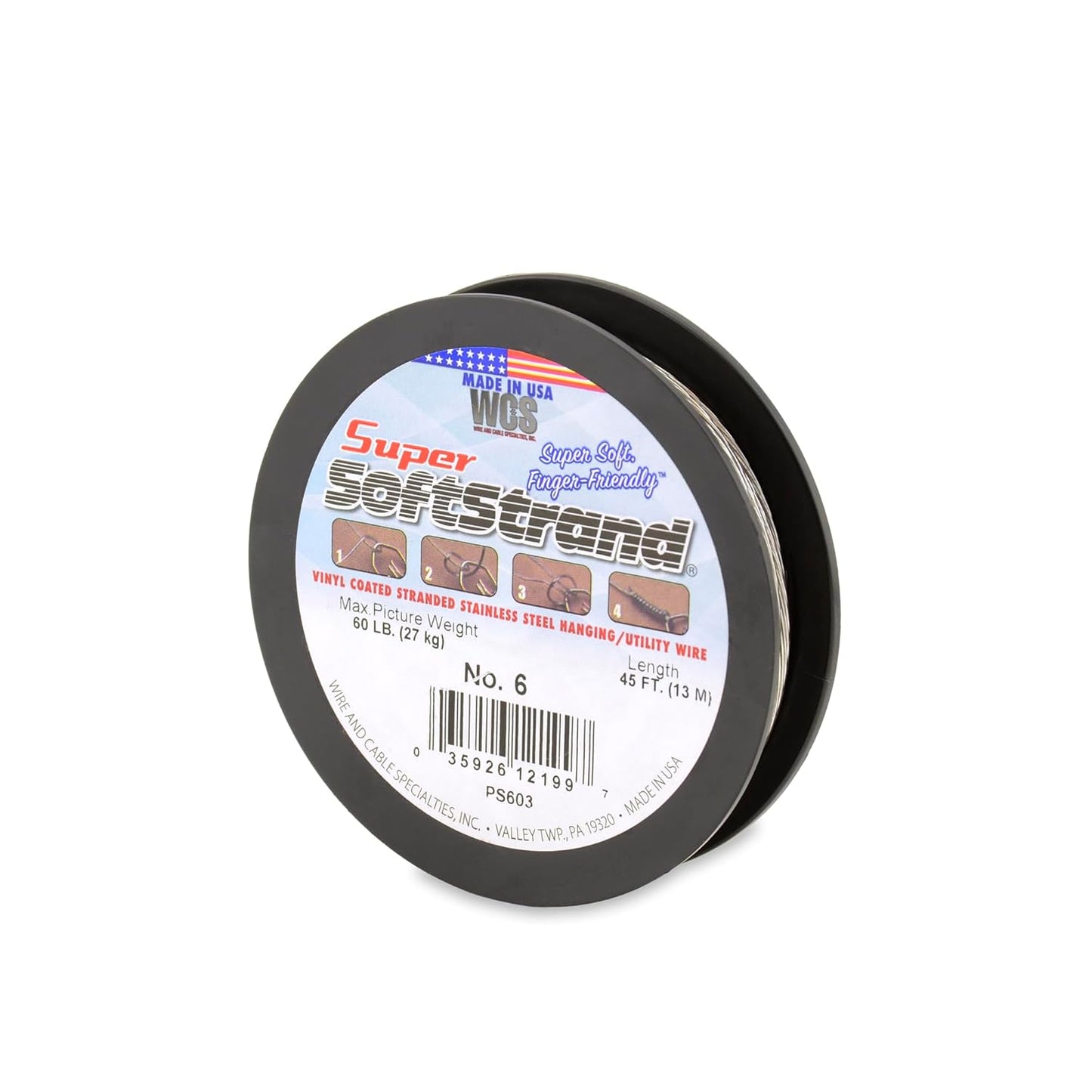 Super Softstrand, Vinyl-Coated Stranded Stainless Steel Picture Wrapping Wire, Size #6, 60 lb / 27 kg, 45 ft / 13 m