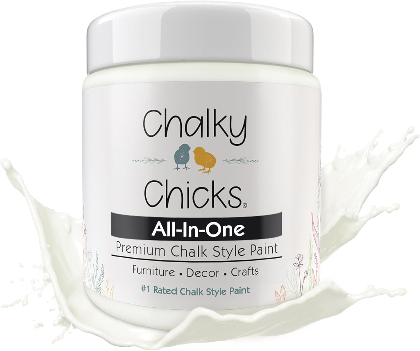 Chalky Chicks All-in-One Chalk Paint for Furniture or Cabinet - 4 Fl Oz - Matte Finish Buttermilk (White) for Metal, Wood Furniture Paint - No Sanding All-in-One for Home Decor & Crafts, USA Made