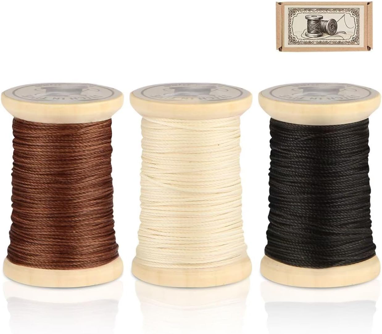 Natural Waxed Thread, 0.55mm/0.8mm, Wax Thread for Handcrafted Wrapping, Sewing, Bookbinding, Leather Threads, Beginners Craft DIY, Hemp Cord (Black/Brown/White, 0.8mm/16 Yards)