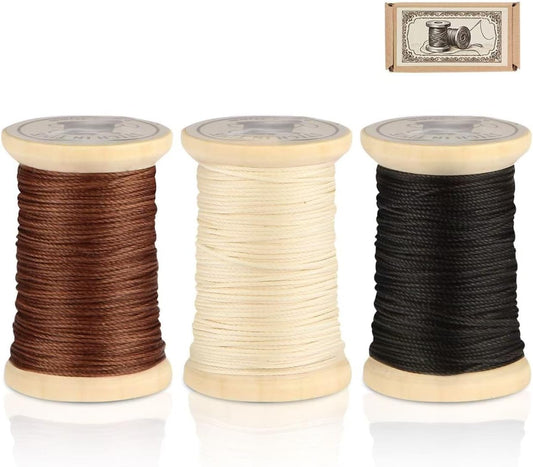Natural Waxed Thread, 0.55mm/0.8mm, Wax Thread for Handcrafted Wrapping, Sewing, Bookbinding, Leather Threads, Beginners Craft DIY, Hemp Cord (Black/Brown/White, 0.8mm/16 Yards)