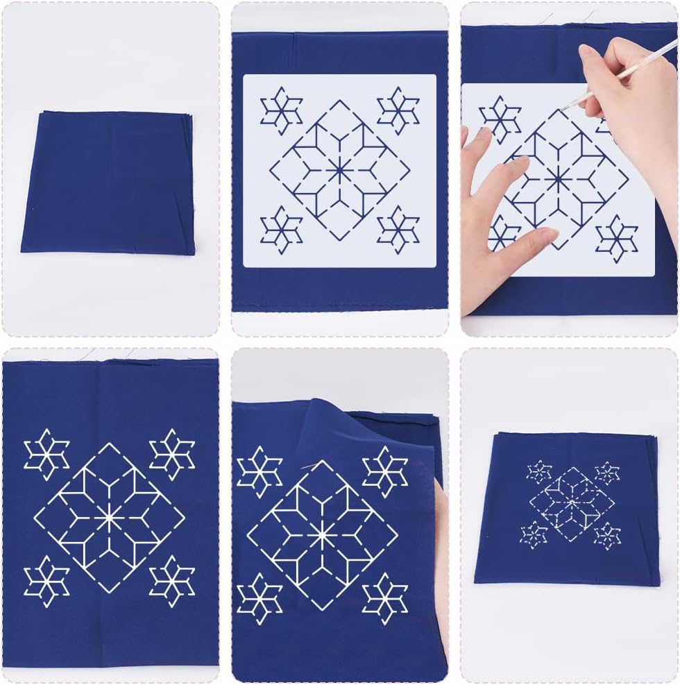 FREEBLOSS Sashiko PET Stencils - Geometric Hand Embroidery Patterns for Drawing and Quilting - 14x14cm Template