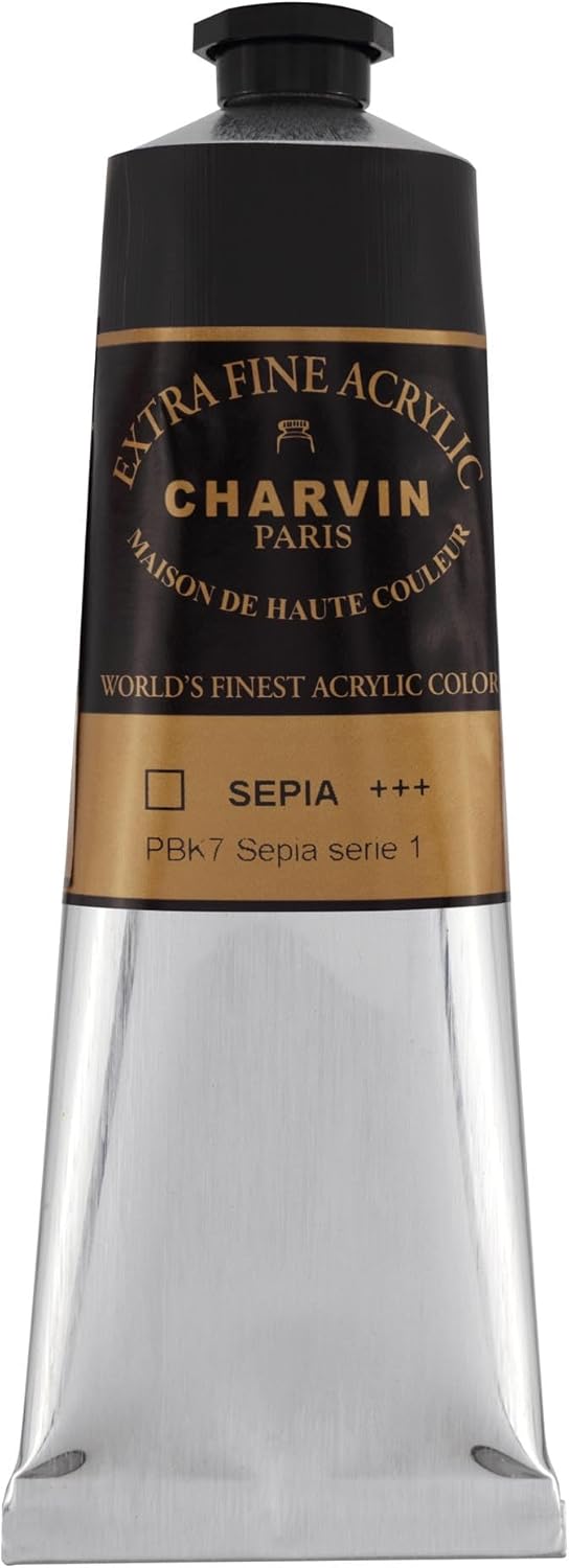 Charvin Extra Fine Professional Acrylic Paint - Sepia, 150ml Tube, Triple-Milled, Lightfast Pigments, Open Stock Artist Acrylic Paints in Nature-Inspired Hues