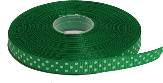 Polka Dot Grosgrain Ribbon 25 Yard Each Roll 100% Polyester (3/8", Green)