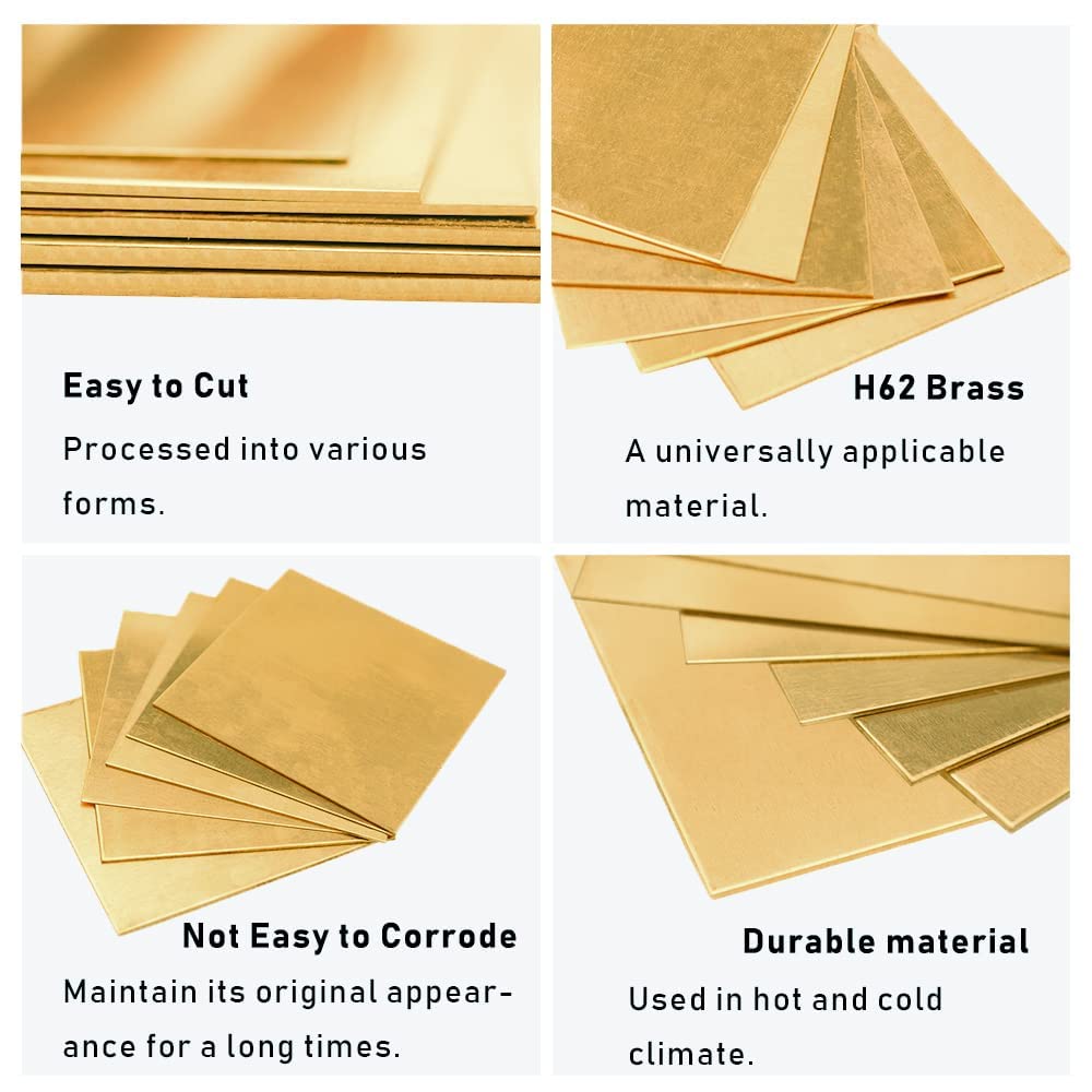 14 Gauge Brass Sheet，H62 Brass Plates Metal 0.059" Thickness x 5.9" Width x 5.9" Lenght, for Models, Crafts, Repairs, Electrical, 1Pcs