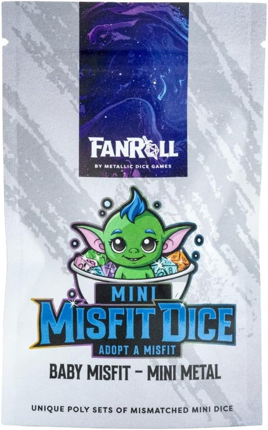 FanRoll Mystery Misfit Baby Metal: Bag of 7 Assorted Mini Polyhedral Metal Dice