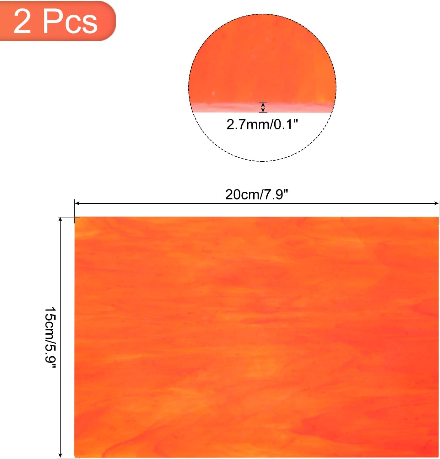 MECCANIXITY 2 Pcs Stained Glass Sheet Mosaic Tile 7.9 Inch x 5.9 Inch Watermelon Red Stained Glass Sheets for Crafts DIY Art Project