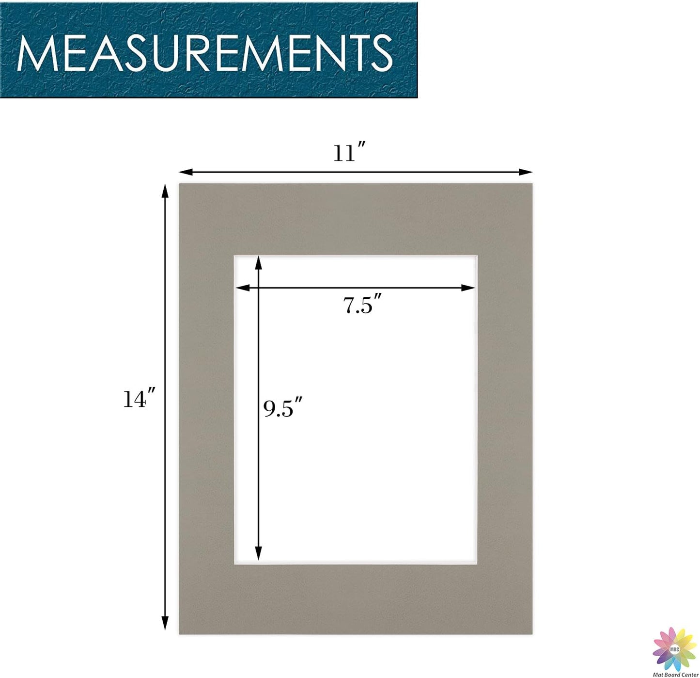 Mat Board Center, Pack of 10, 11x14 for 8x10 Middle Gray Color Mats - Bevel Cut, Acid Free, 4-ply Thickness, White Core - for Pictures, Photos, Framing