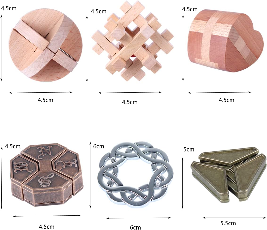 Brain Teaser Puzzle for Adults Puzzles Metal Hole Lock Adult Educational Toy Jigsaw IQ Puzzle（6 Pack） (Bronze)