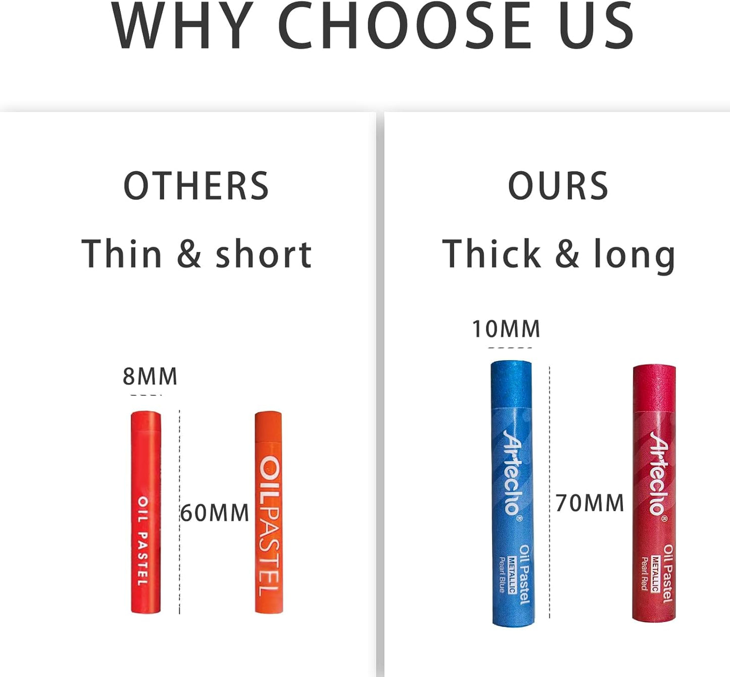 Artecho Metallic Oil Pastels Set of 12 Colors, Soft Oil Pastels for Art Painting, Drawing, Blending (10 x 70 mm)