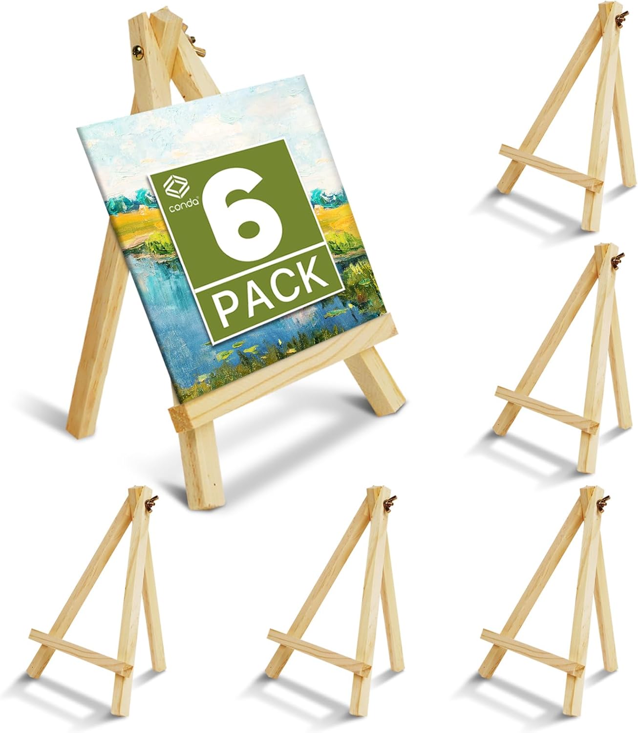 CONDA 6 Pack A-Frame Wood Easels, Tabletop Easels for Painting, Canvases, Display, and Party, Easel Stand for Students, Artists and Beginners, Brown