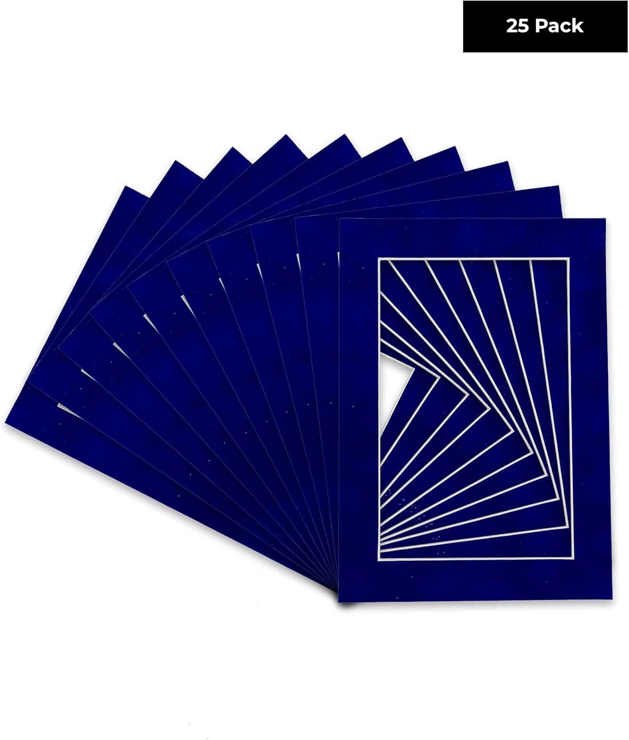 Pack of 25 Acid Free 8x10 Mats Bevel Cut for 6x8 Photos - Royal Blue Suede Precut Matboards With Backing Boards and Clear Photo Mat Bags For Pictures, Photos, Framing - 4-ply Thickness