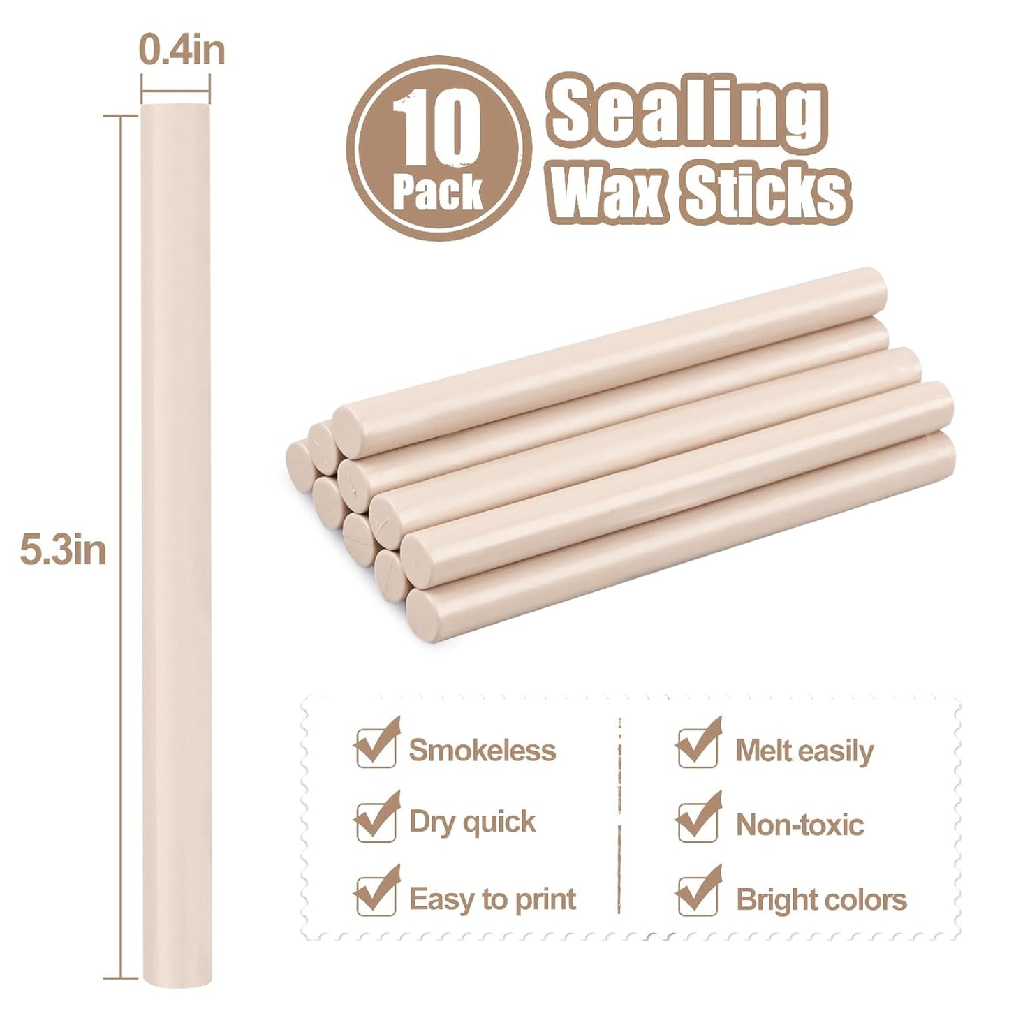Glue Gun Sealing Wax Sticks for Wax Seal Stamp -Latte, Great for Wedding Invitations, Cards Envelopes, Snail Mails, Wine Packages, Christmas Gift Ideas, Pack of 10