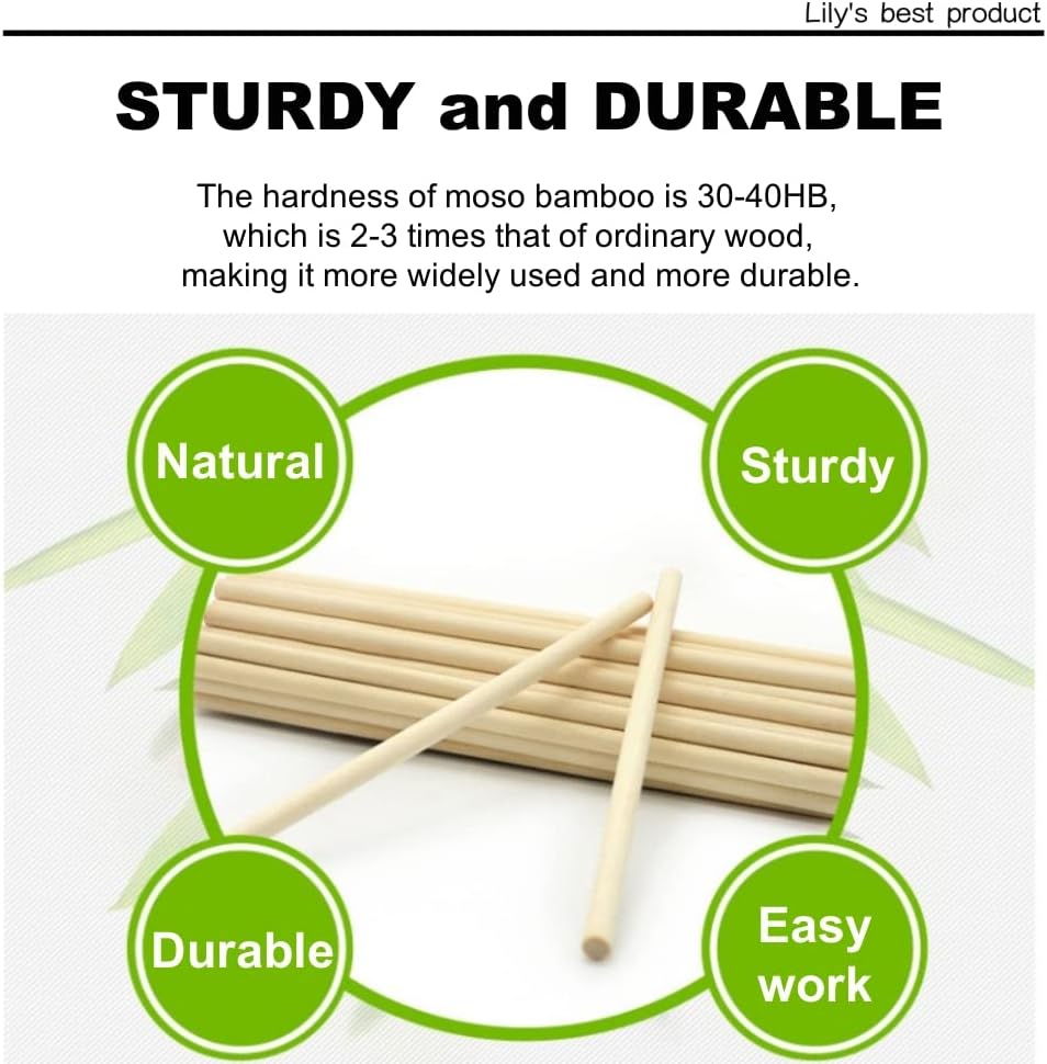 HOPELF 100PCS Dowel Rods Wood Sticks Wooden Dowel Rods - 3/8 x 17.5 Inch Bamboo Sticks - for Crafts，Hardwood Dowel Rod Assortment，Wooden Rod Sticks Doweling Rods，DIYers.