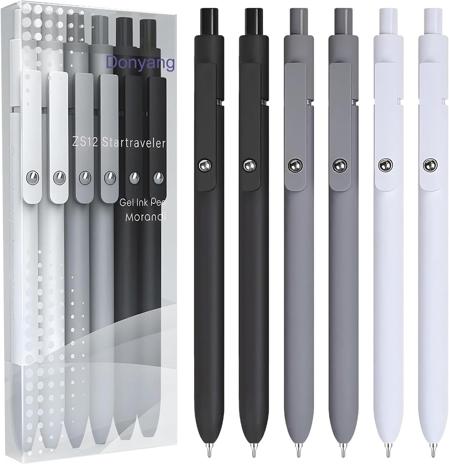 Gel Pens, 6PCS Black Ink Fine Point Pens With Smooth Writing, School Office Supplies, Anniversary Birthday Gifts for Men Women, Quick Dry Pen For Journaling, Nurse Aesthetic Pen (Black Gray White)