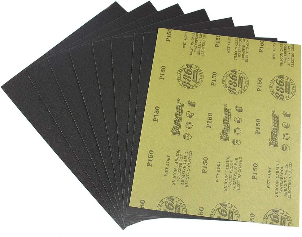 MAXMAN 10Pcs Wet and Dry Sandpaper,9 x 11 Inch Assortment Sandpaper Sheets,150 Grit for Car,Wood Furniture Finishing Automotive Polishing