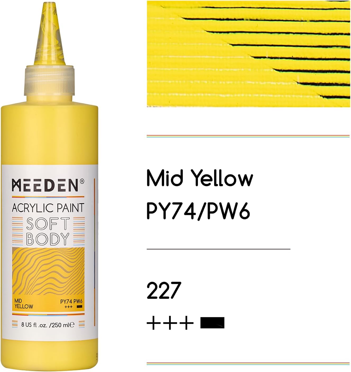 MEEDEN Mid Yellow Acrylic Paint: Matte Finish 250ml/8.45oz Soft Body Bulk Acrylic Colors in Ergonomic Bottle - Fluid Flow Art Paints for Adults Artists Canvas Art Painting