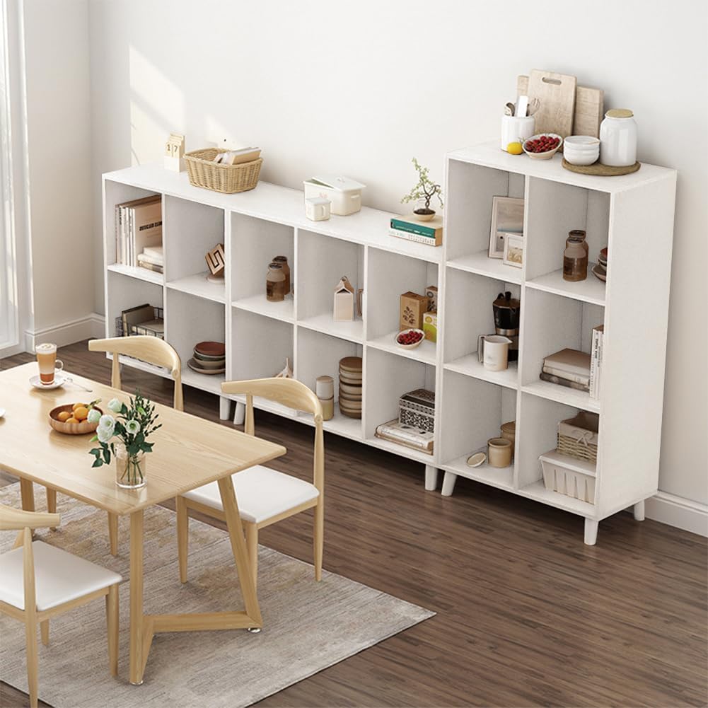 IOTXY Open Cube Low Bookcase - 3-Tier Freestanding Storage Display Cabinet Organizer with Legs for Home Office, 6-Cubes Open Shelf Short Bookshelf, White