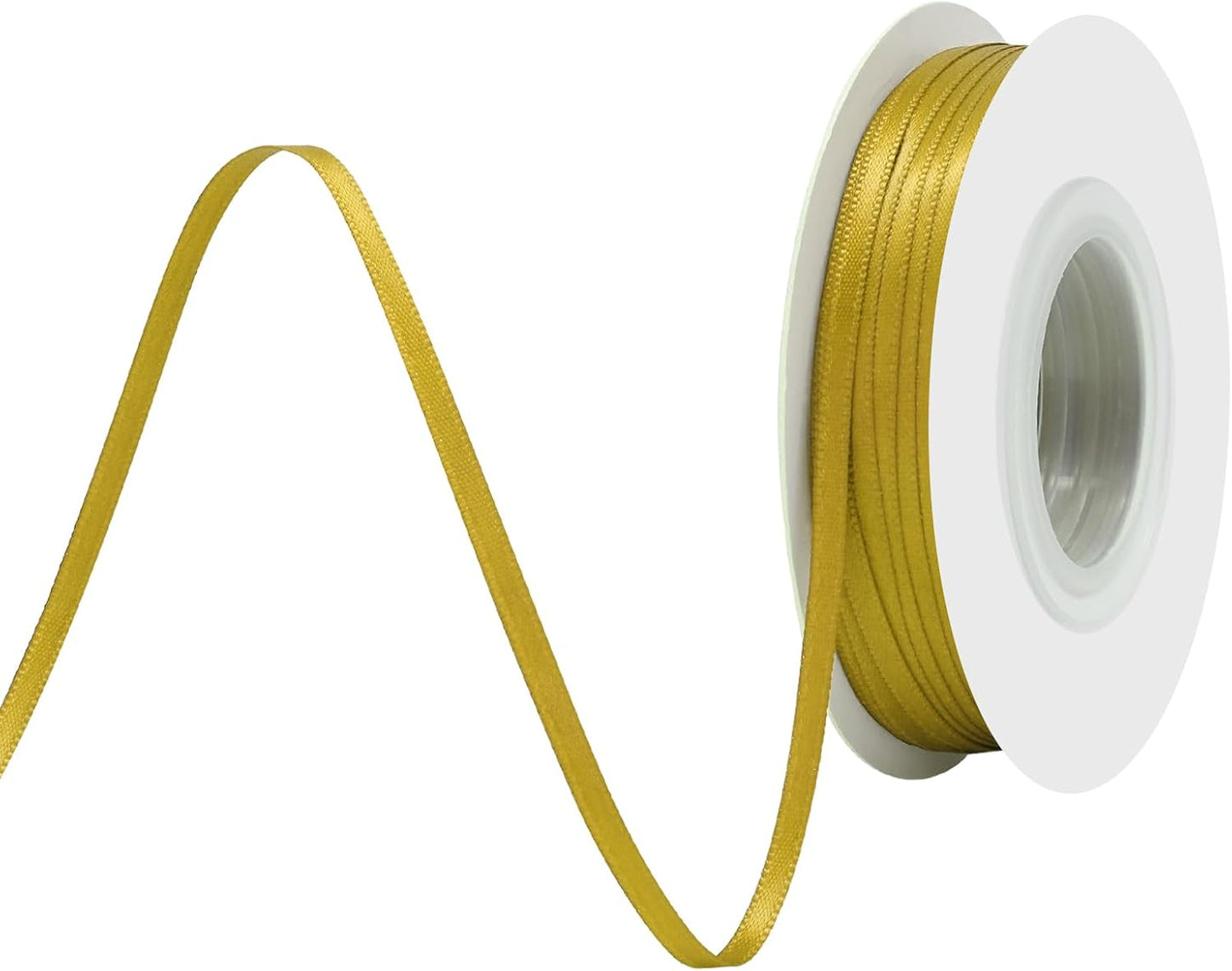 Gold Satin Ribbon 1/8" X 50 Yards Solid Color Double Faced Ribbons Perfect for Crafts Wedding Decor Bow Making Arts Sewing and More