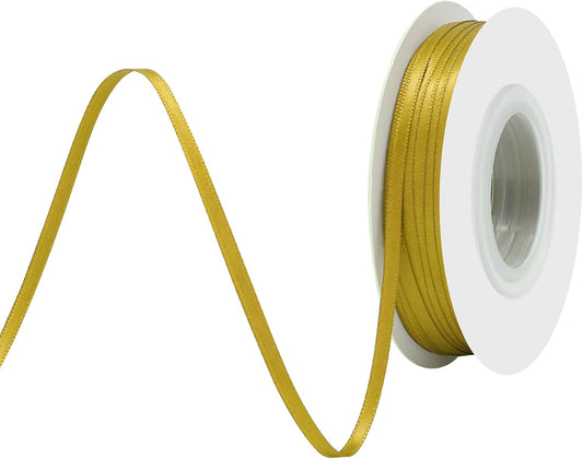 Gold Satin Ribbon 1/8" X 50 Yards Solid Color Double Faced Ribbons Perfect for Crafts Wedding Decor Bow Making Arts Sewing and More