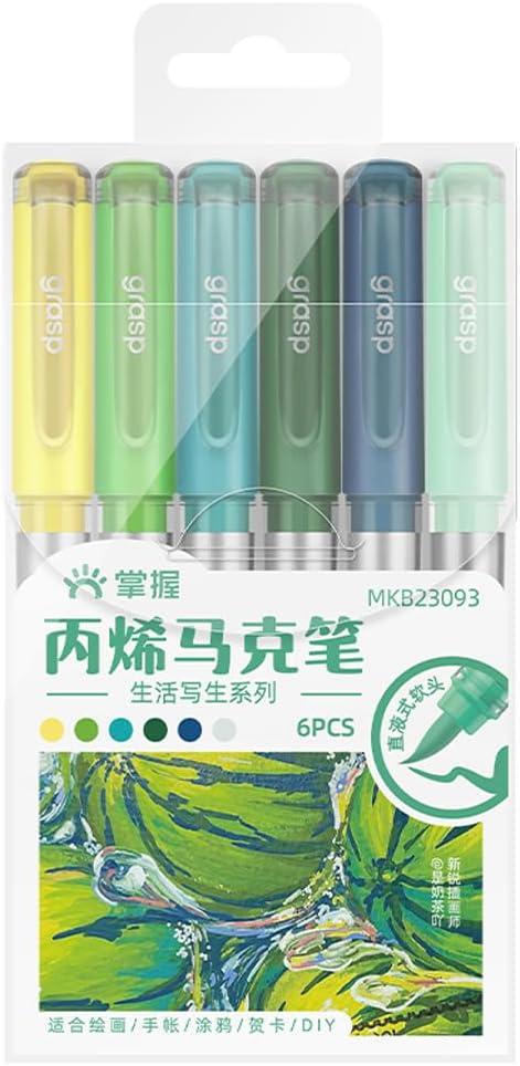 6 Color Acrylic Paint Markers, Brush Tip Acrylic Paint Pens With Visual Ink Window, Fabric Paint Markers for Clothes, Textile - High Coverage on Wood, Glass, Rock - DIY Art Supplies for Kids, Adults