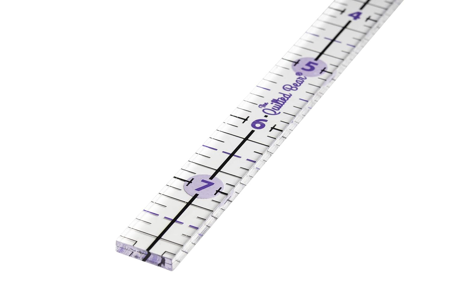 The Quilted Bear Quilting Rulers - Transparent Acrylic Non Slip Quilting, Patchwork & Sewing Ruler with Clear Black Lines & 30, 45 & 60 Degree Angles for Perfect Accuracy & Precision (0.5" x 8")
