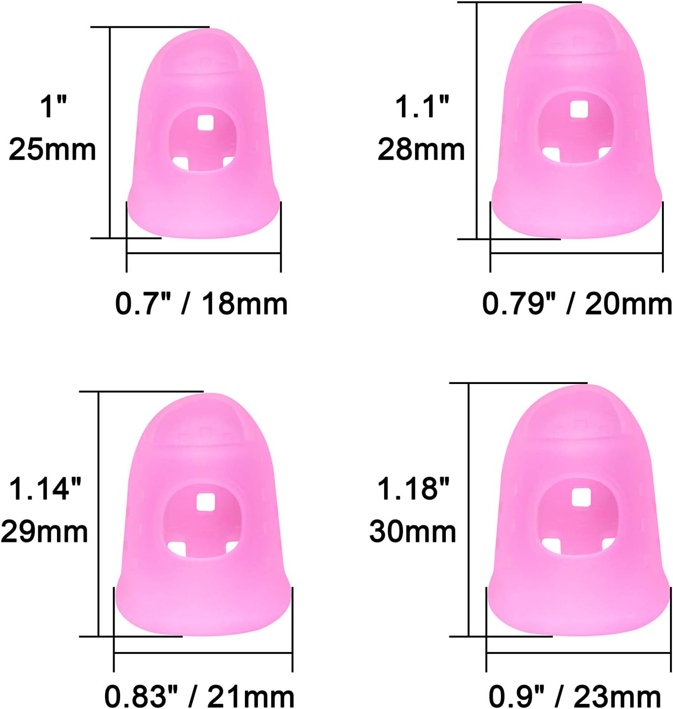 Wisdompro 16 Pcs Finger Tips, 4 Sizes Silicone Thimble Fingertip Grips Thumb Protectors Pads Cover for Hand Sewing, Paper Sorting, Page Turning, Money Counting, Guitar Playing - Pink, Translucent