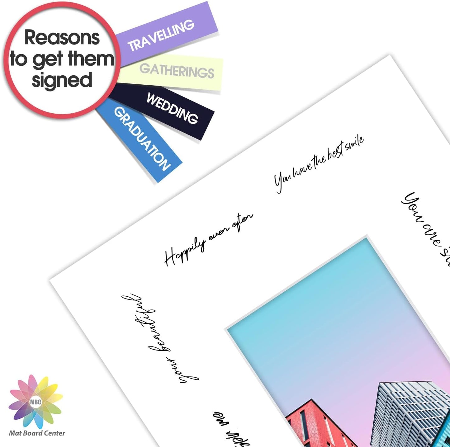 MBC Mat Board Center, 5 Pack 11x14 for 5x7 White Picture Mats Frame Mattes, Bevel Cut, Acid Free, 4-ply Thickness