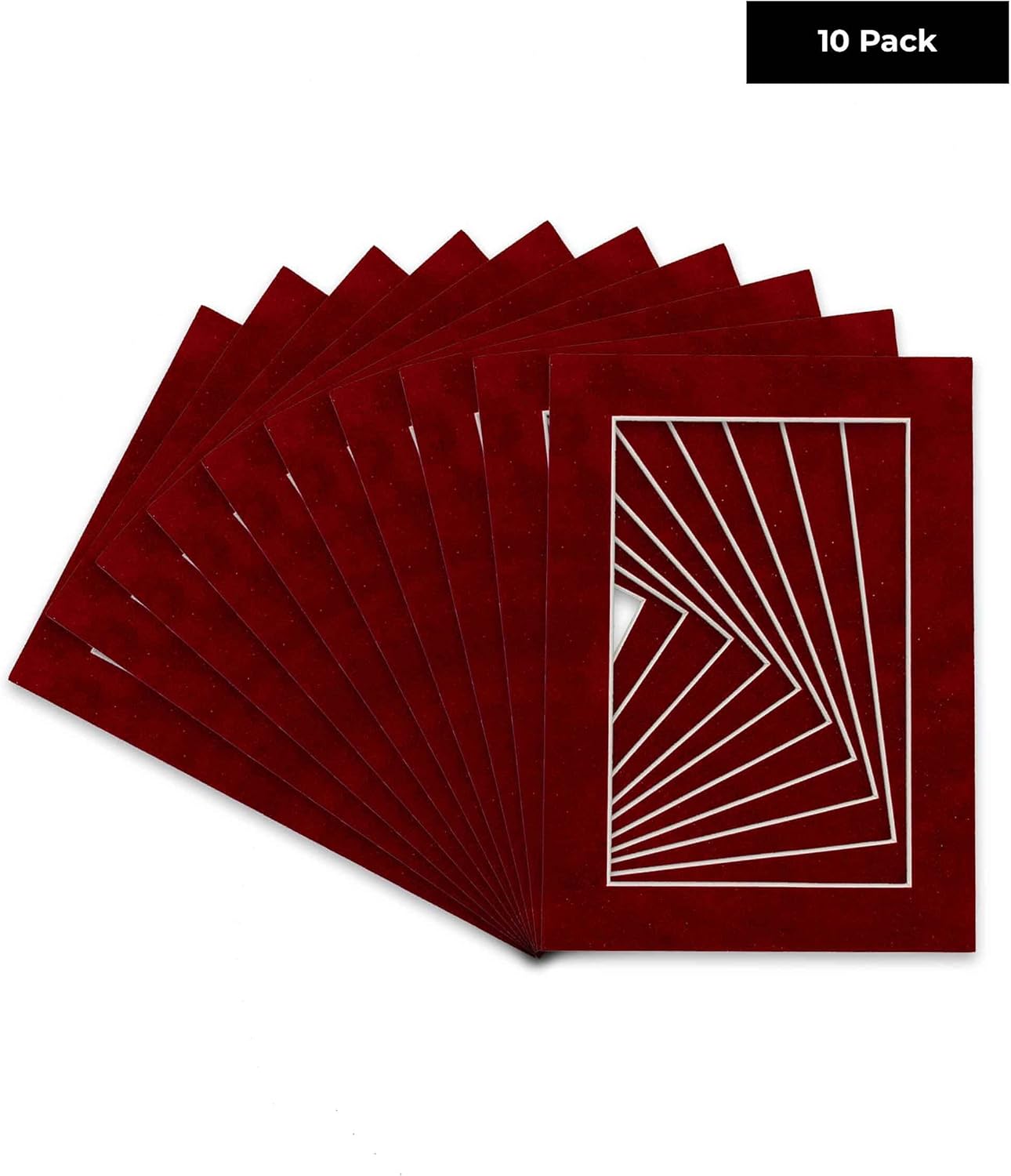 Poster Palooza Pack of Ten 8x10 Mats Bevel Cut for 6x8 Photos - Acid Free Bright Red Suede Precut Matboards for Pictures, Photos, Framing - 4-ply Thickness