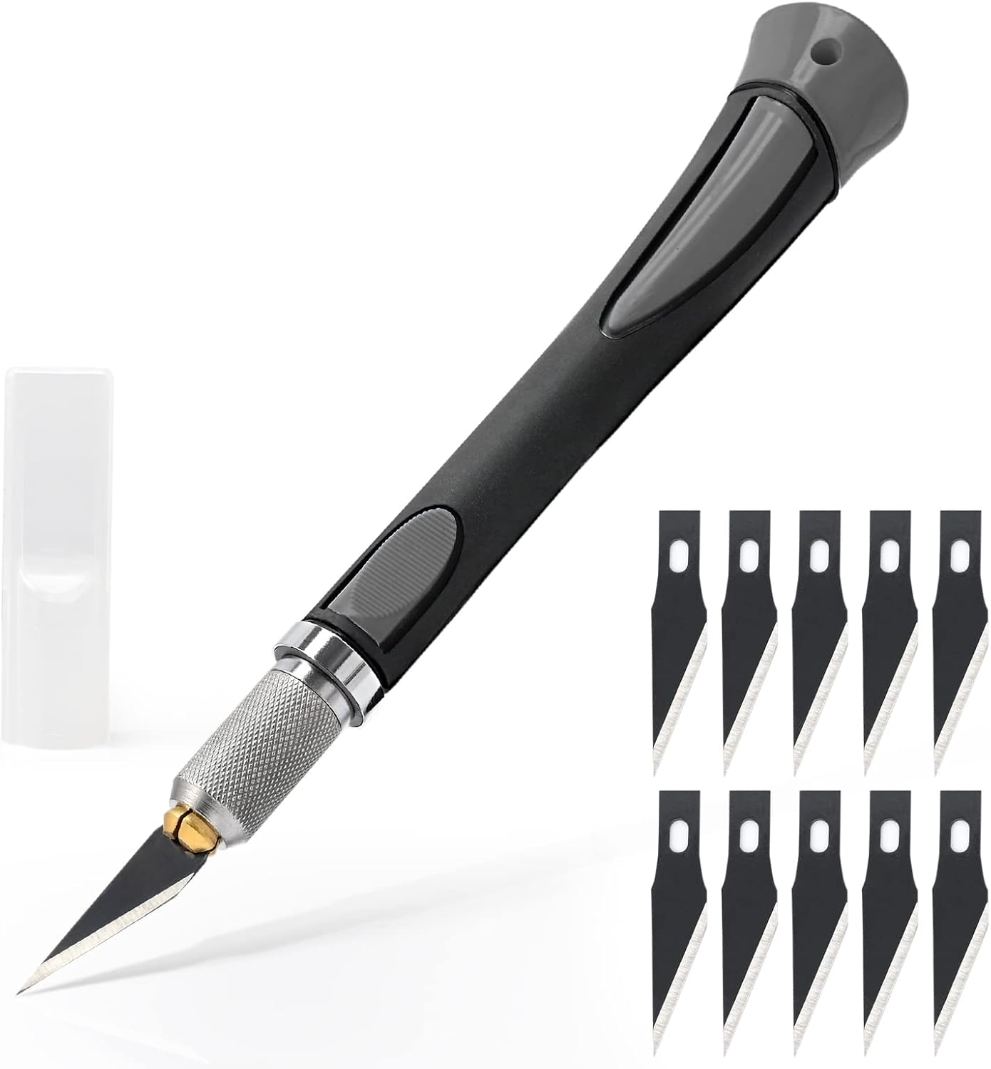 EHDIS Precision Hobby Knife Set Utility Craft Knife Kit with 10PCS Blades for Art, Working-Stencil, Scoring, Scrapbooking, Architecture Modeling, Crafting-Grey