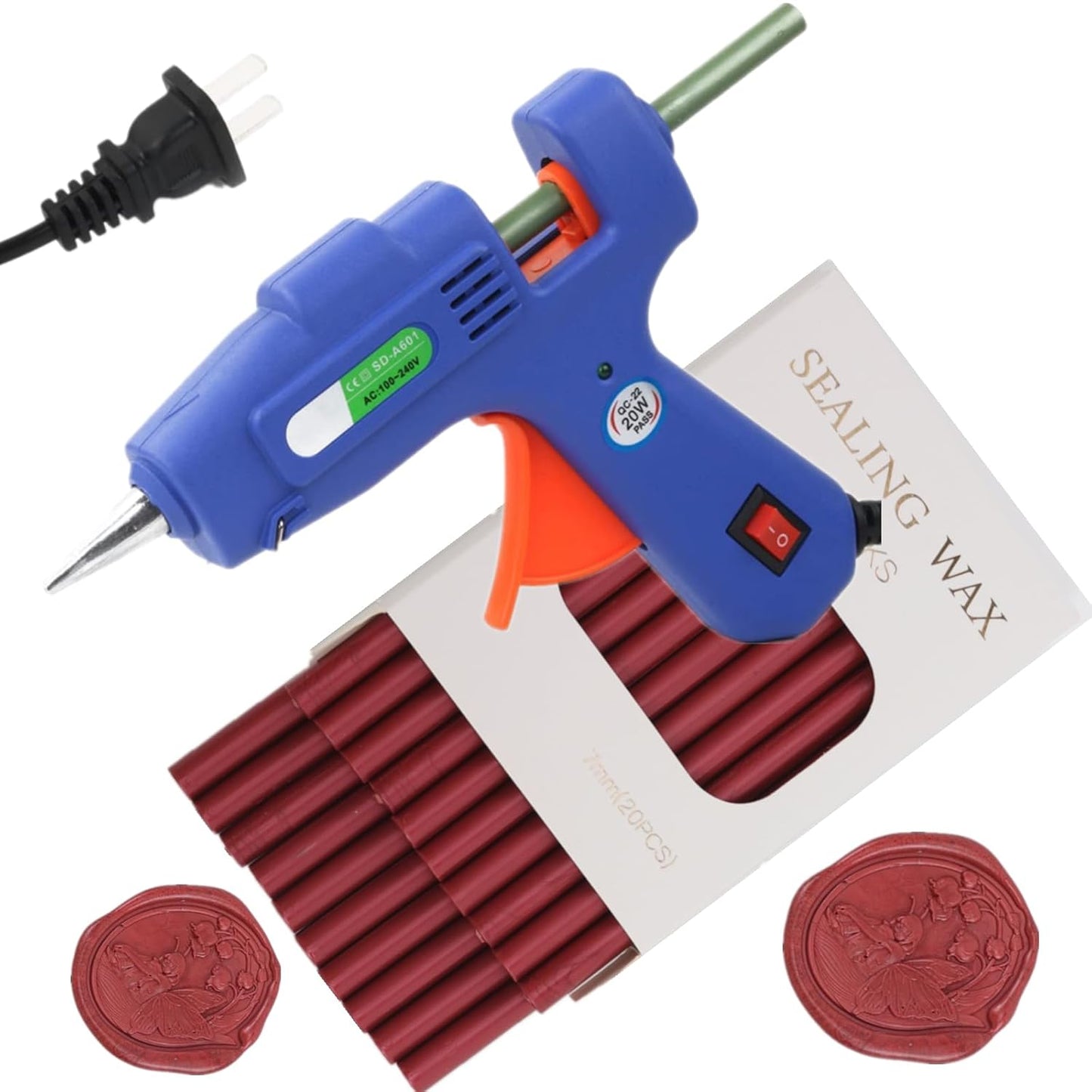 Wax Seal Sticks, ONWINPOR 20Pcs Red Wax Sealing Sticks with Glue Gun, Glue Gun Wax Seal Sticks Set Great for Wax Seal Stamp, Envelopes, Gift Wrapping (20, Caramel Red)