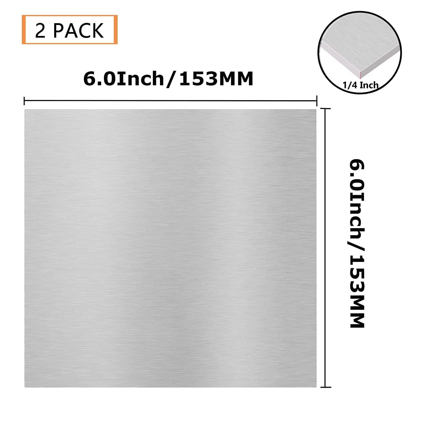 2Pack 6061 T651 Aluminum Sheet Metal 6 x 6 x 1/4 Inch Flat Plain Aluminum Plate Covered with Protective Film, Heat Treatable Rectangle 6MM Aluminum Metal Plate for Industrial, Crafting, DIY