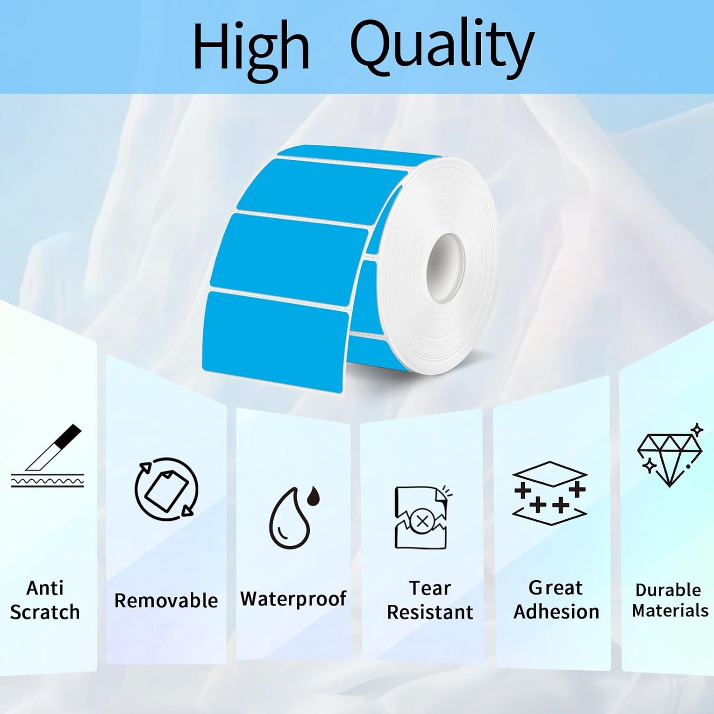 2x1 Inch Thermal Labels, Blue Thermal Printer Stickers, Waterproof Self-Adhesive Shipping Label Printer Sticker for Barcode, Name, Address, 300 Labels/Roll