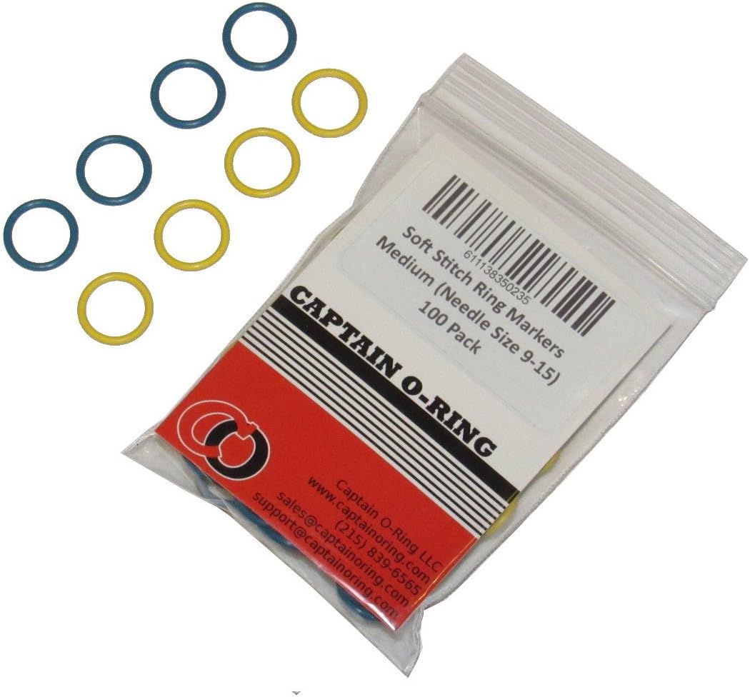 (100 Pack) Soft Stitch Ring Markers, Blue & Yellow (Medium Size for Needle Sizes 9-15, Includes 2 Colors, for Knitting/Crochet/etc)