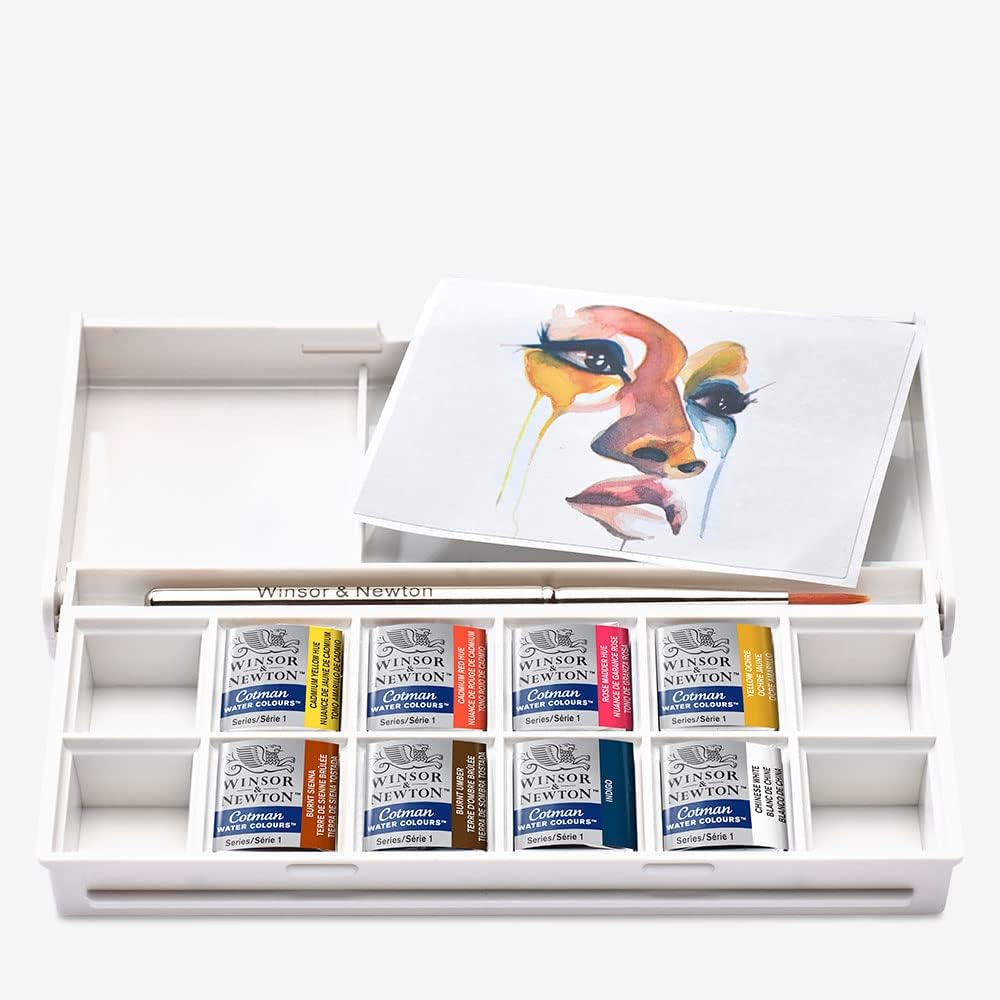 Winsor & Newton Cotman Watercolor Paint Set, 8 Half Pan, Portrait Colors w/ Brush