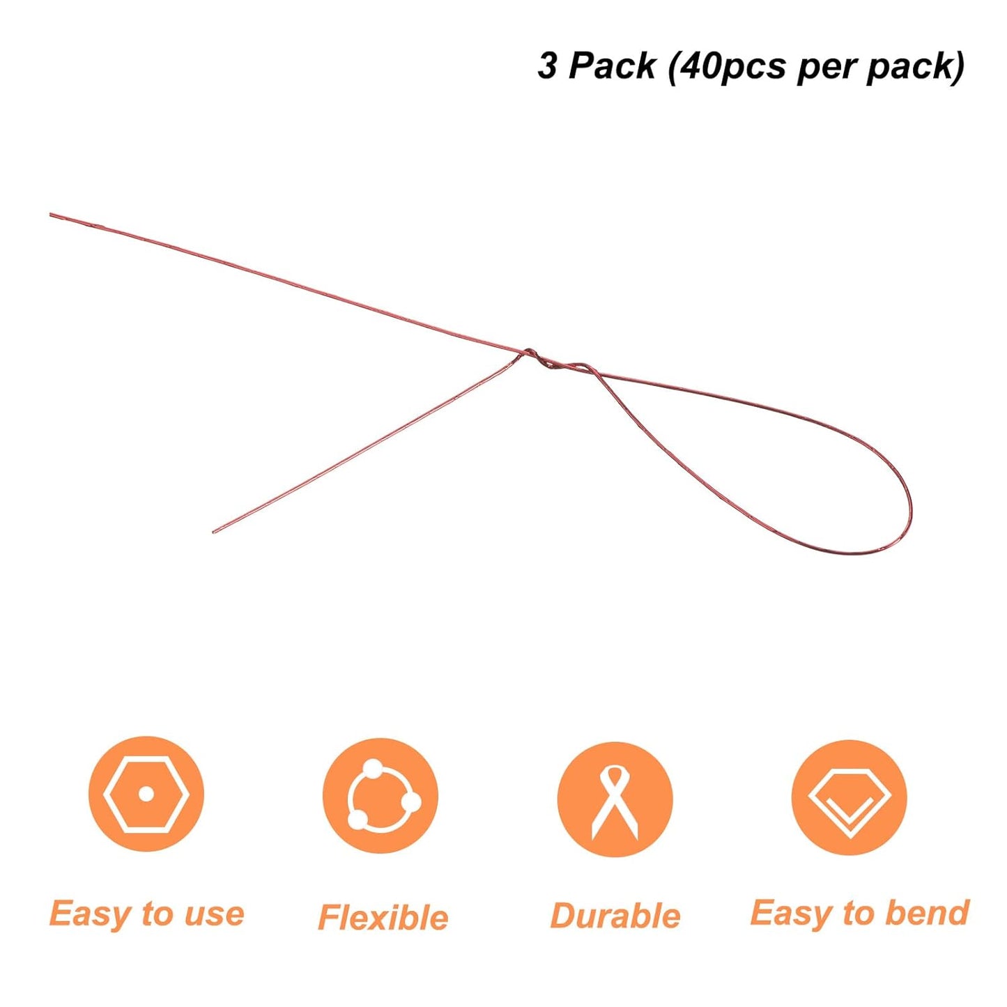 PATIKIL 32 Inch 22 Gauge Floral Stem Wire, 3 Pack/120 Pieces Bouquet Stem Paper Wrapped for DIY Crafts Flower Arrangements, Red