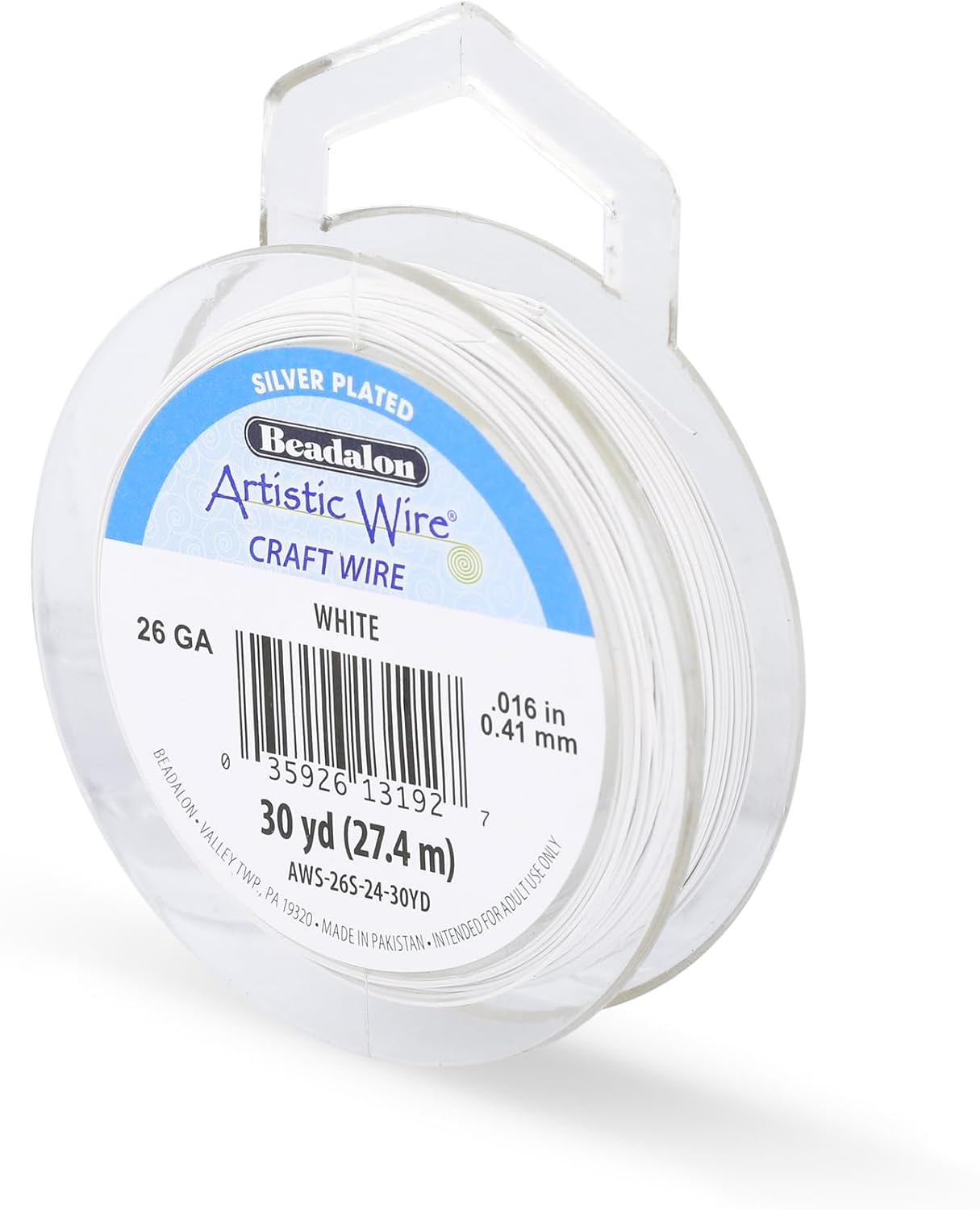 Artistic Wire, 26 Gauge Silver Plated Tarnish Resistant Colored Copper Craft Wire, White, 30 yd