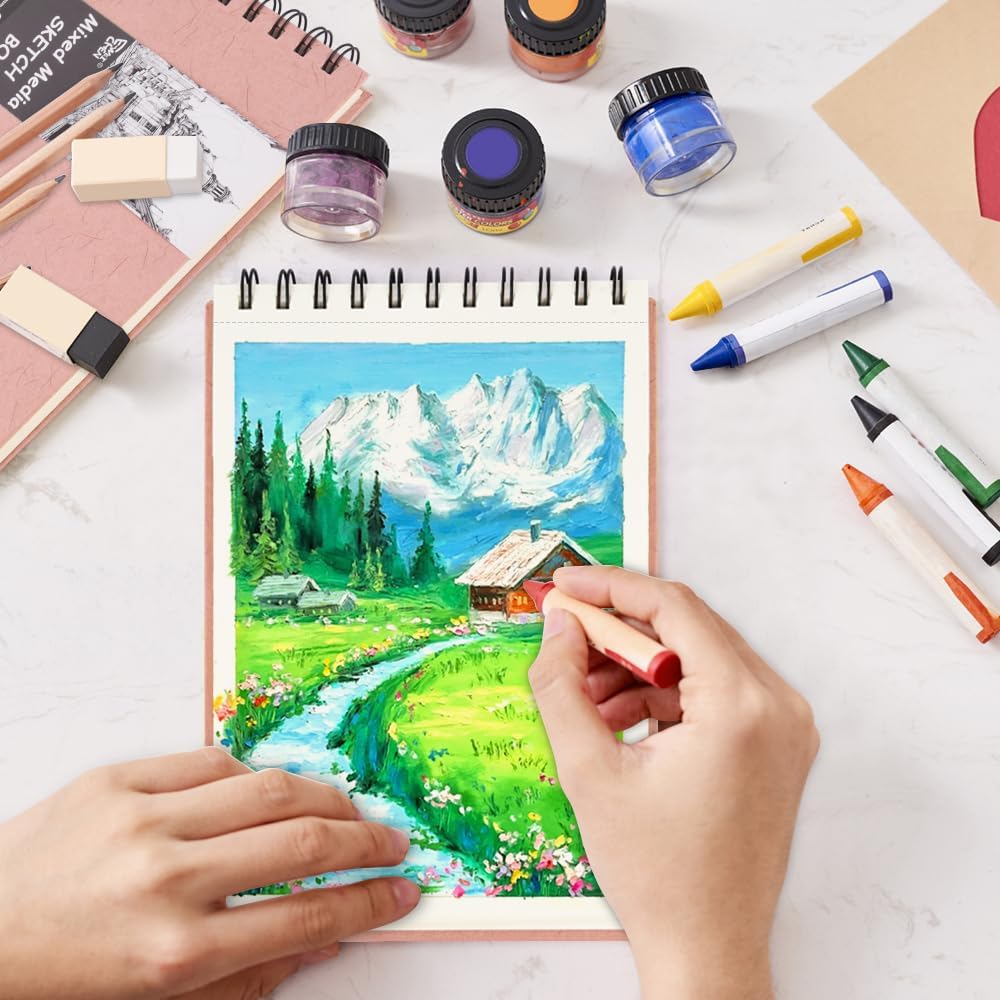 8.3x5.8 Sketch Book, Top Spiral Bound Sketch Pad, 60sheets 92lb/150gsm Nature White Paper, Acid-Free Mixed Media Paper for Painting, Dawing & Art Supplies. N-Pink